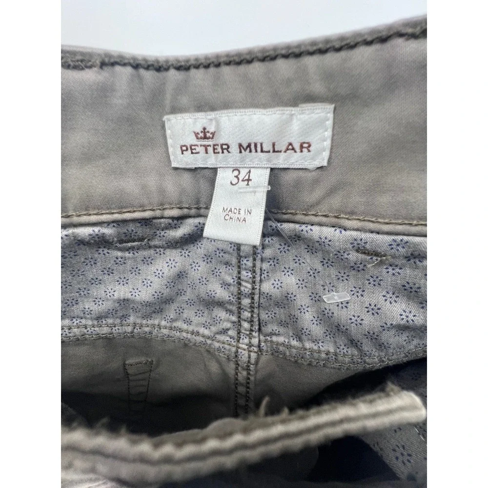 Peter Millar Mens Gray Chinos Pants Size 34 Flat Front Casual Business